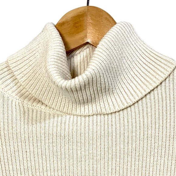 Asymmetrical Ribbed Turtleneck Side Zip Sweater XS Cream Knit Texture Neutral - Picture 4 of 10
